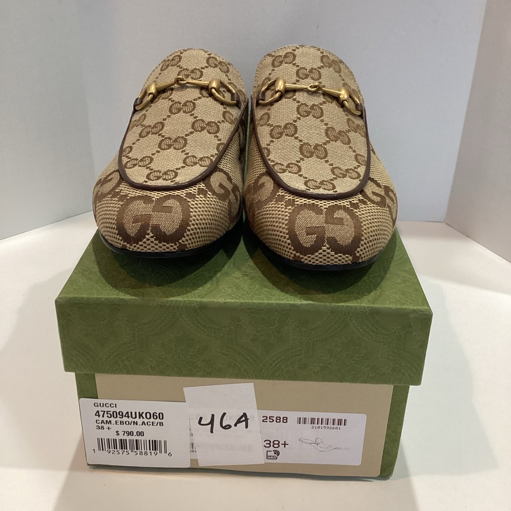 GUCCI PRINCETOEN CANVAS SLIPPERS MULES HALF SIZE OFF (L) 38.5& (R) 38
